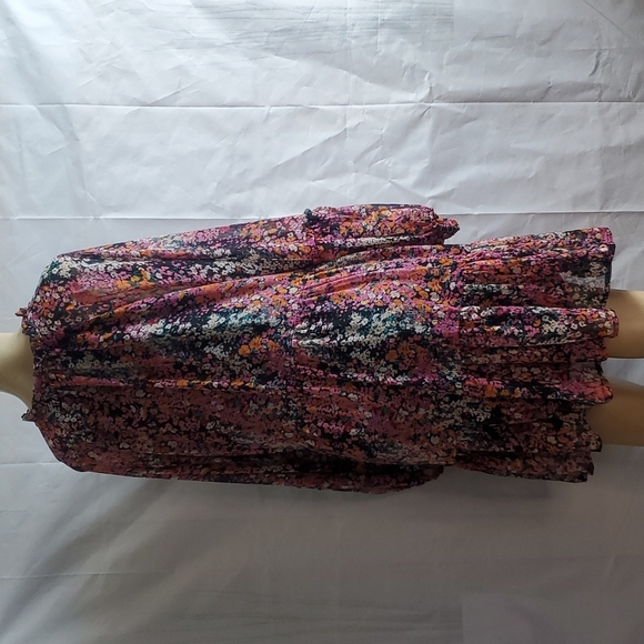 NWT Vince Camuto Tiered Floral Mini Dress Black Multi Colors Size L - Picture 5 of 8